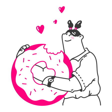 A menina adora comer donut  Ilustração