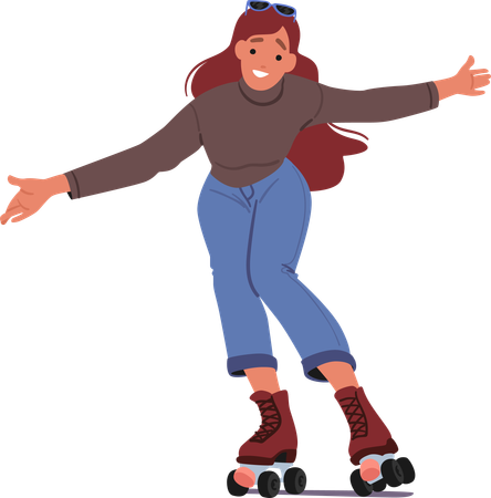 Mulher jovem andando de patins  Ilustração