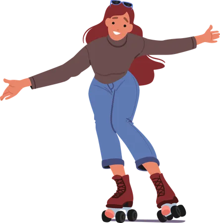 Mulher jovem andando de patins  Ilustração