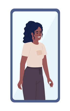 Mulher bonita jovem na tela do smartphone  Ilustração