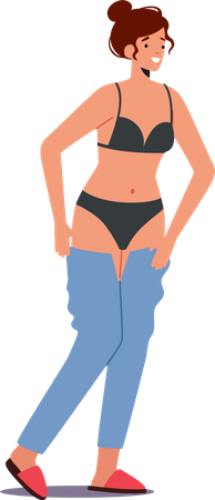 Jovem fêmea veste jeans de manhã  Ilustração