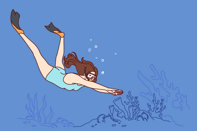 Jovem desfrutando de mergulho  Ilustração