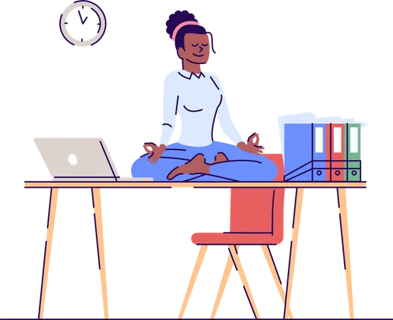 Jovem meditando no local de trabalho  Ilustração