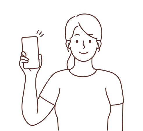 Mulher jovem mostrando celular  Ilustração