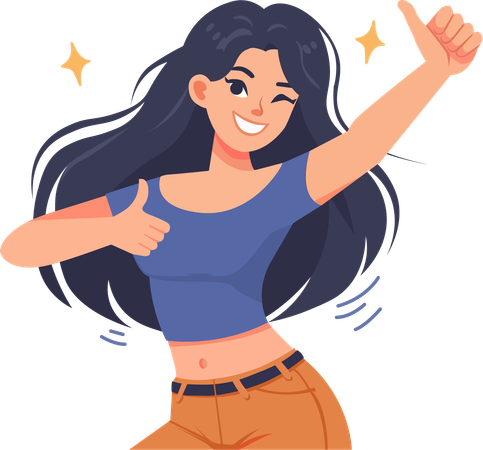A jovem mostrou uma expressão feliz  Ilustração