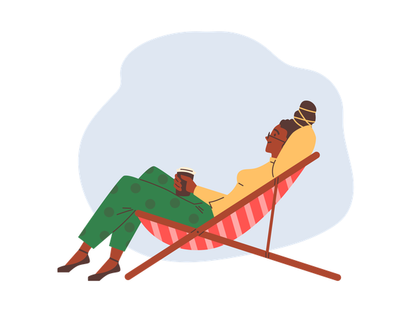Jovem mulher relaxando com bebida  Ilustração