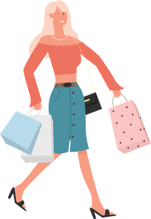 Mulher jovem segurando sacolas de compras  Ilustração