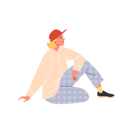 Jovem mulher sentada no chão  Ilustração