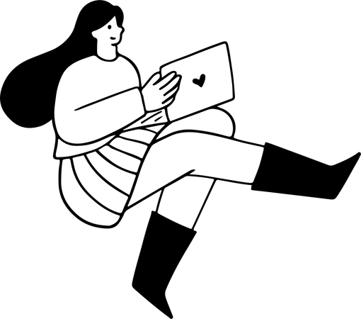 Mulher jovem trabalhando no laptop  Ilustração