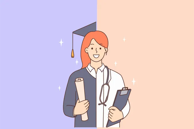 Jovem recebendo diploma de doutor  Ilustração