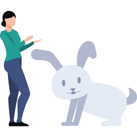 Menina olhando para coelho  Ilustração