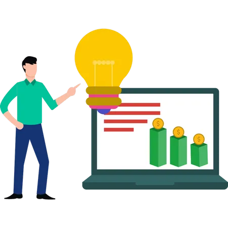 Jovem olhando para o gráfico do dólar  Ilustração