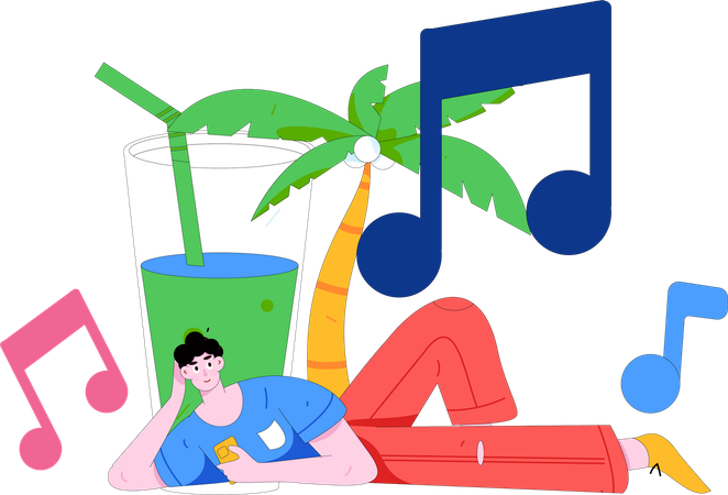 Jovem ouvindo música para relaxar  Ilustração