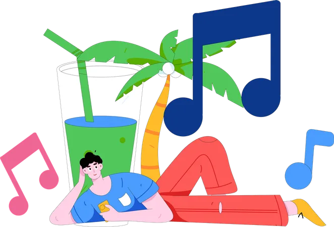 Jovem ouvindo música para relaxar  Ilustração