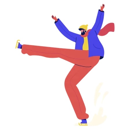 Jovem praticando patinação no gelo  Ilustração
