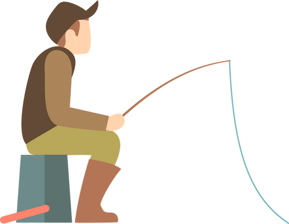 Jovem pescador pegando peixe  Ilustração