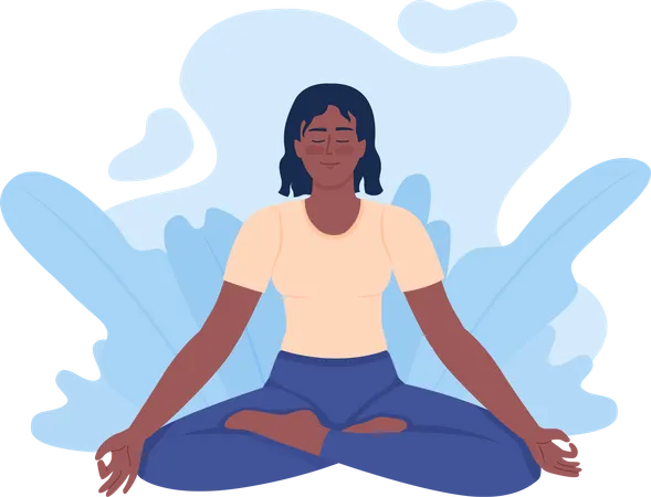 Jovem positiva meditando em pose de lótus  Ilustração