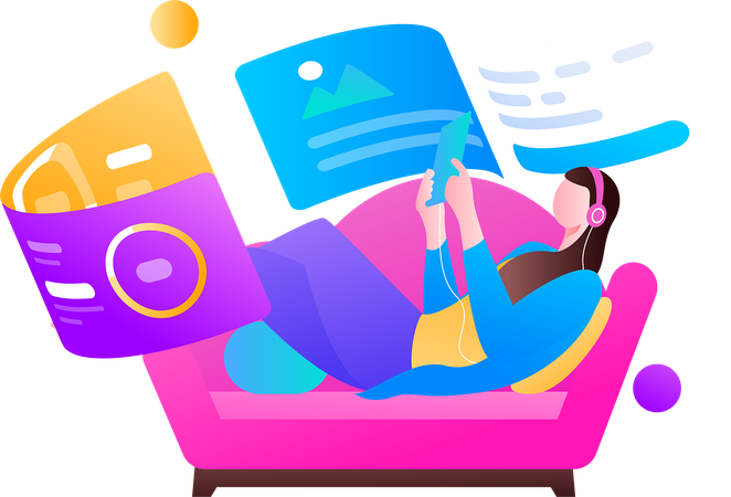 Jovem procurando relatório na mesa enquanto participava de reunião de negócios on-line  Ilustração