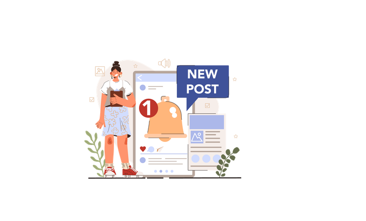 Jovem recebendo nova notificação de postagem  Illustration