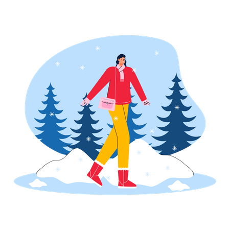 Menina saindo em tempo de neve  Ilustração