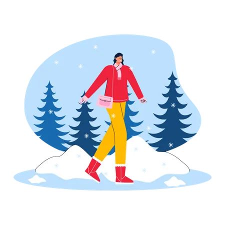 Menina saindo em tempo de neve  Ilustração