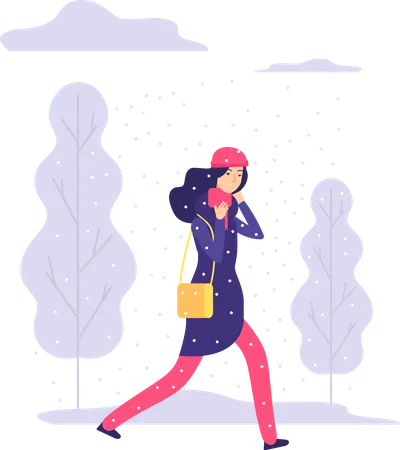 Menina saindo em tempo de neve  Ilustração