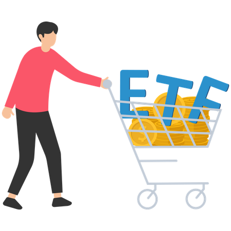 Jovem segurando carrinho de compras ETF  Ilustração