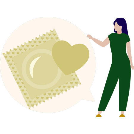Jovem senhora aconselhando o uso de preservativos  Ilustração