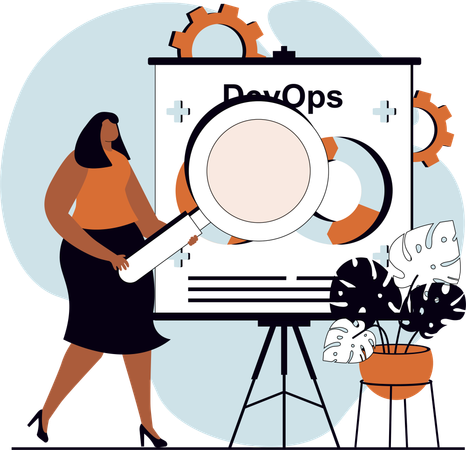 Jovem encontrando código Devops  Ilustração