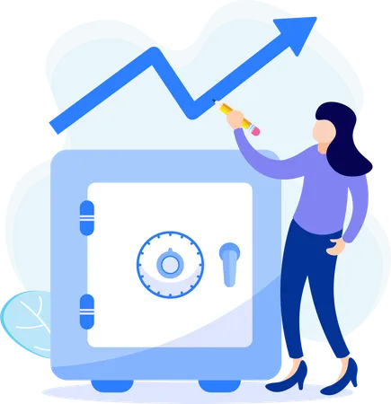 Jovem senhora mostrando crescimento financeiro  Ilustração