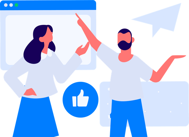 Jovem senhora mostrando relatório de desempenho do empresário  Ilustração
