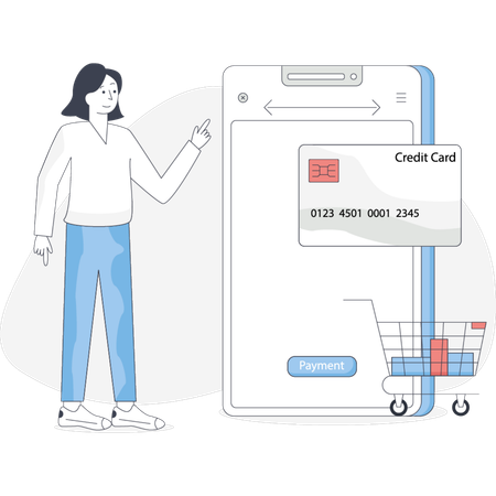 Jovem pagando online via cartão  Ilustração