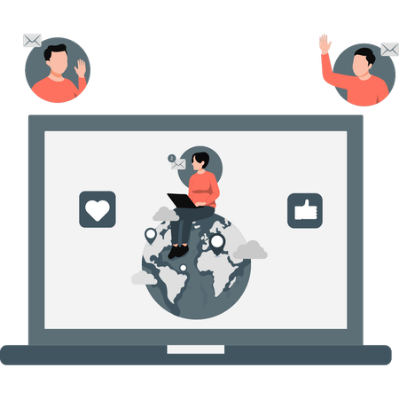 Jovem sentado em local global  Illustration