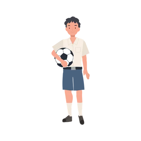 Jovem menino tailandês com futebol  Ilustração