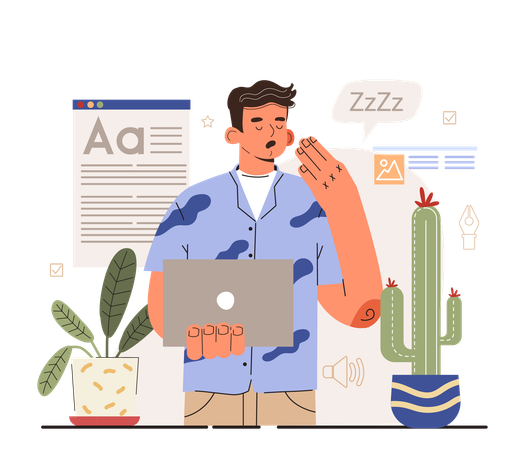 Jovem tendo erro de criação de conteúdo  Ilustração
