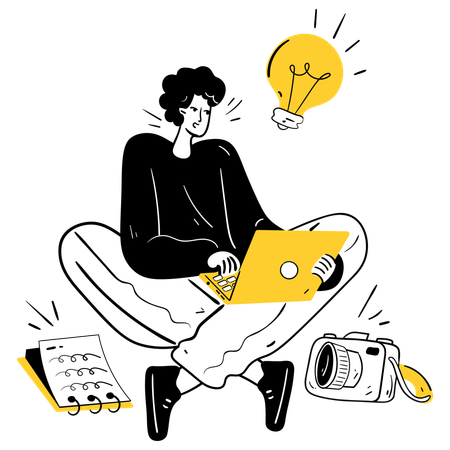 Jovem tendo ideias de brainstorming  Ilustração