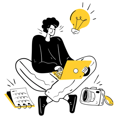 Jovem tendo ideias de brainstorming  Ilustração