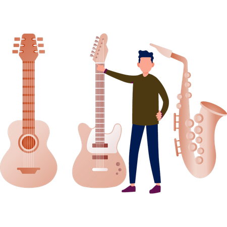 Jovem tocando guitarra eletrônica  Ilustração