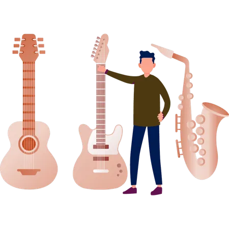 Jovem tocando guitarra eletrônica  Ilustração