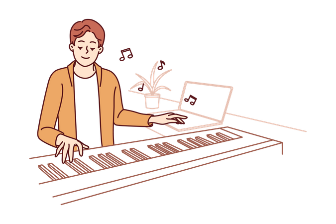 Jovem tocando piano  Ilustração