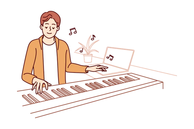 Jovem tocando piano  Ilustração