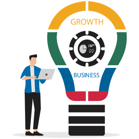 Jovem trabalhando em ideia de crescimento  Ilustração