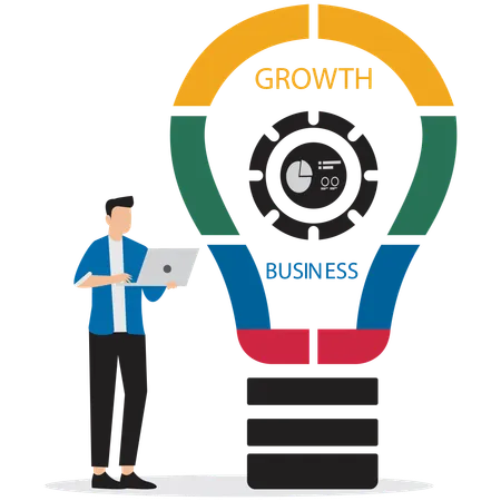 Jovem trabalhando em ideia de crescimento  Ilustração