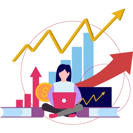 Moça que trabalha na análise financeira  Ilustração