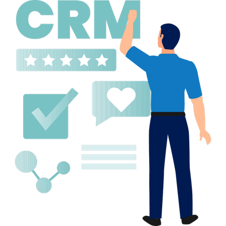 Jovem verificando classificação de CRM  Ilustração