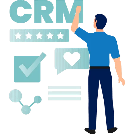 Jovem verificando classificação de CRM  Ilustração