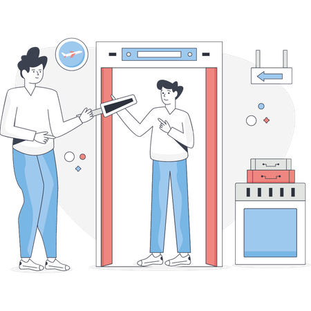 Jovem verificando a porta escaneando  Illustration