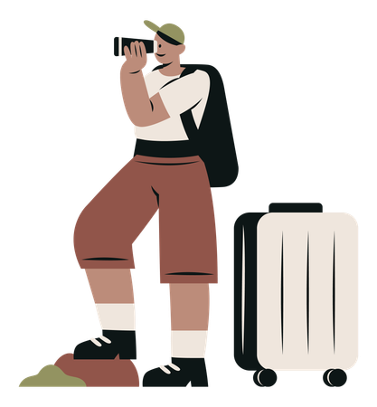 Jovem viajando com mala de viagem  Ilustração