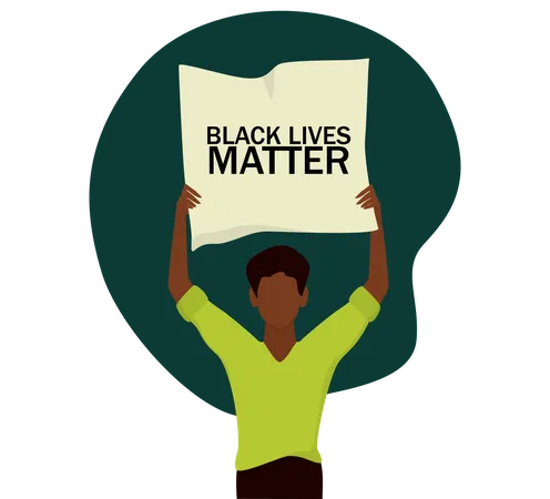 El Concepto De Vidas Negras Importa Joven Activista Afroamericano Sosteniendo Una Pancarta De Protesta Contra El Racismo Idea De Manifestacion Por La Igualdad Racial Ilustracion De Vector Plano Aislado Ilustración