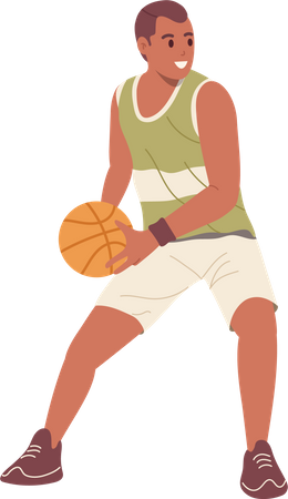 Jugador de baloncesto joven activo de pie en posición de paso de pelota  Ilustración